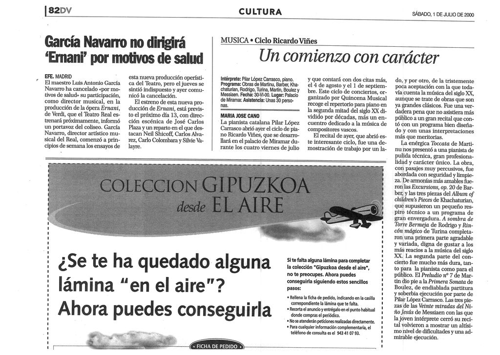 EL DIARIO VASCO. María José Cano. 1-7-2000